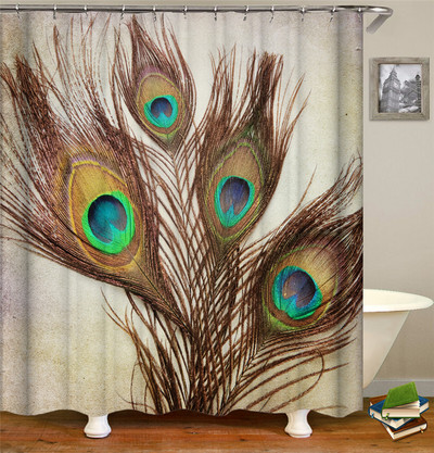 Paunove zavjese za tuširanje Ptičje perje Kupaonske zavjese 3d Retro cvijet Vodootporni poliester Paravan za kupaonicu Kućni zidni dekor Baño