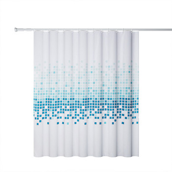 Синя мозаечна полиестерна завеса Водоустойчиви завеси за баня за вана за баня Екологично покривало за къпане Големи широки 12 бр. Куки