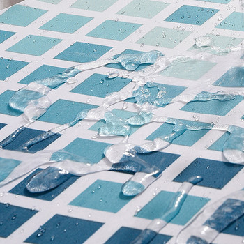 Синя мозаечна полиестерна завеса Водоустойчиви завеси за баня за вана за баня Екологично покривало за къпане Големи широки 12 бр. Куки