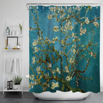Картина на Ван Гог Водоустойчива завеса за душ против плесен Без перфорация Печатна завеса за баня Санитарна кърпа Преградна завеса за баня
