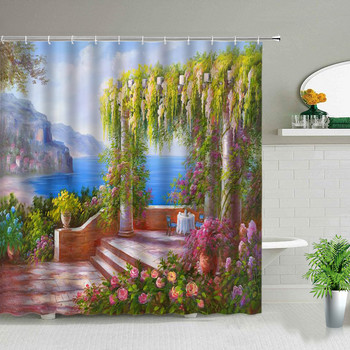 Ελαιογραφία Σκηνικό Κουρτίνες μπάνιου Λουλούδια Φυτό Κύκνος Άνοιξη Τοπίο Κουρτίνα μπάνιου Αδιάβροχη διακόσμηση μπάνιου Πολυεστερικό πανί