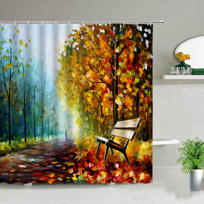 Ελαιογραφία Σκηνικό Κουρτίνες μπάνιου Λουλούδια Φυτό Κύκνος Άνοιξη Τοπίο Κουρτίνα μπάνιου Αδιάβροχη διακόσμηση μπάνιου Πολυεστερικό πανί