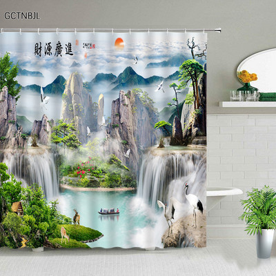 Ελαιογραφία Σκηνικό Κουρτίνες μπάνιου Λουλούδια Φυτό Κύκνος Άνοιξη Τοπίο Κουρτίνα μπάνιου Αδιάβροχη διακόσμηση μπάνιου Πολυεστερικό πανί