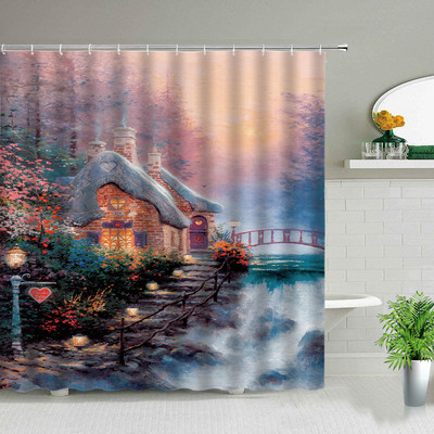 Ελαιογραφία Σκηνικό Κουρτίνες μπάνιου Λουλούδια Φυτό Κύκνος Άνοιξη Τοπίο Κουρτίνα μπάνιου Αδιάβροχη διακόσμηση μπάνιου Πολυεστερικό πανί