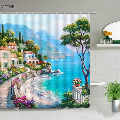 Ελαιογραφία Σκηνικό Κουρτίνες μπάνιου Λουλούδια Φυτό Κύκνος Άνοιξη Τοπίο Κουρτίνα μπάνιου Αδιάβροχη διακόσμηση μπάνιου Πολυεστερικό πανί