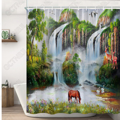 Ελαιογραφία Σκηνικό Κουρτίνες μπάνιου Λουλούδια Φυτό Κύκνος Άνοιξη Τοπίο Κουρτίνα μπάνιου Αδιάβροχη διακόσμηση μπάνιου Πολυεστερικό πανί