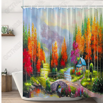 Ελαιογραφία Σκηνικό Κουρτίνες μπάνιου Λουλούδια Φυτό Κύκνος Άνοιξη Τοπίο Κουρτίνα μπάνιου Αδιάβροχη διακόσμηση μπάνιου Πολυεστερικό πανί
