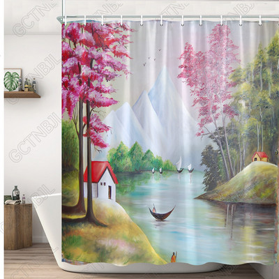 Ελαιογραφία Σκηνικό Κουρτίνες μπάνιου Λουλούδια Φυτό Κύκνος Άνοιξη Τοπίο Κουρτίνα μπάνιου Αδιάβροχη διακόσμηση μπάνιου Πολυεστερικό πανί