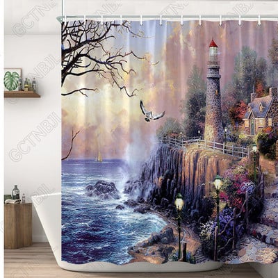 Ελαιογραφία Σκηνικό Κουρτίνες μπάνιου Λουλούδια Φυτό Κύκνος Άνοιξη Τοπίο Κουρτίνα μπάνιου Αδιάβροχη διακόσμηση μπάνιου Πολυεστερικό πανί