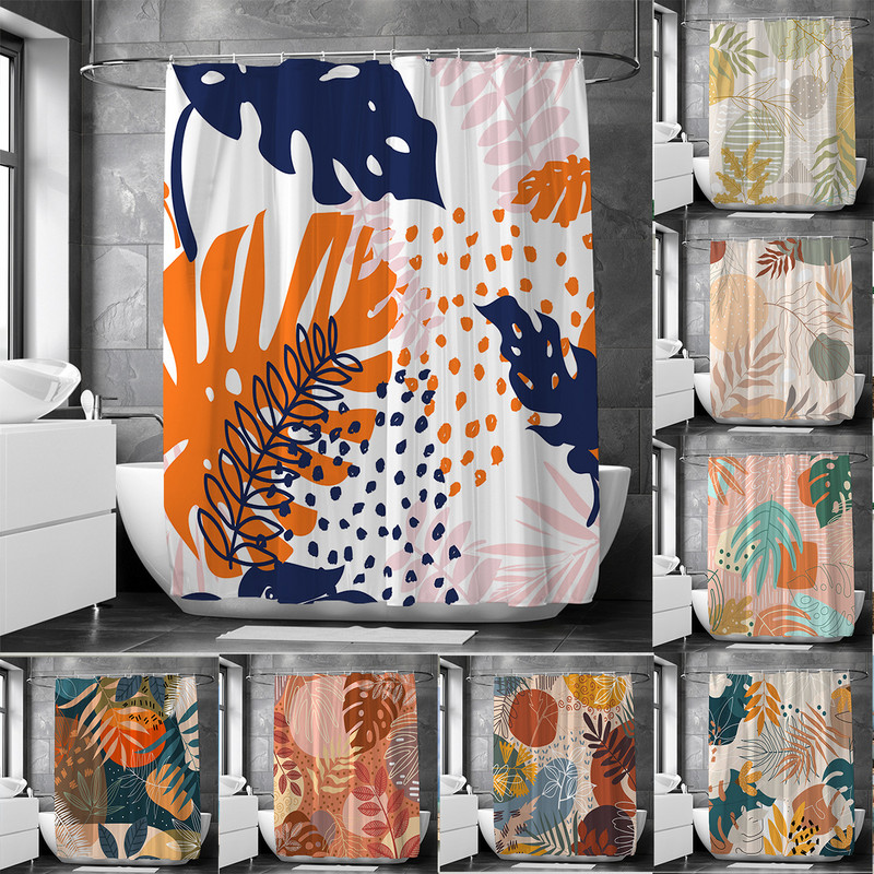 INS Style Abstract Tropical Palm Leaves dušas aizkars Vannas istabas aizkars mājas dekors Ūdensizturīgs poliestera vannas ekrāns vannai