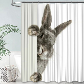 Grey Cute Rabbit Bunny κουρτίνες μπάνιου για κουρτίνα μπάνιου 3D εκτύπωση Αδιάβροχη επικάλυψη πολυεστερικό ύφασμα γάντζοι μπάνιου