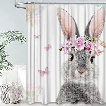 Grey Cute Rabbit Bunny κουρτίνες μπάνιου για κουρτίνα μπάνιου 3D εκτύπωση Αδιάβροχη επικάλυψη πολυεστερικό ύφασμα γάντζοι μπάνιου