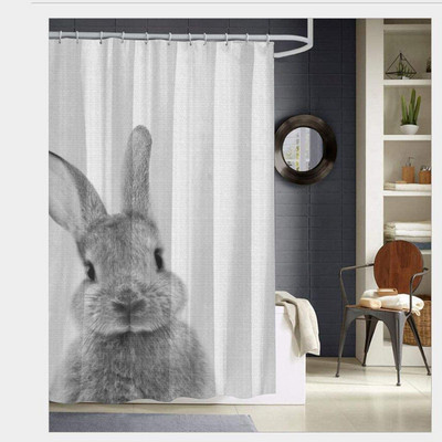 Сив сладък заек Зайче завеси за душ за завеса за баня 3D печат Водоустойчив полиестерен плат с покритие Куки за баня
