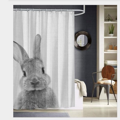 Grey Cute Rabbit Bunny κουρτίνες μπάνιου για κουρτίνα μπάνιου 3D εκτύπωση Αδιάβροχη επικάλυψη πολυεστερικό ύφασμα γάντζοι μπάνιου