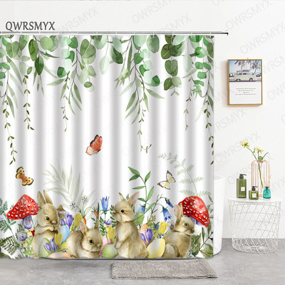 Sivi, slatki zec, zavjese za tuširanje za tuš zavjese za kupaonicu, 3D ispis, vodootporne presvučene poliesterske tkanine Kukice za kupaonicu