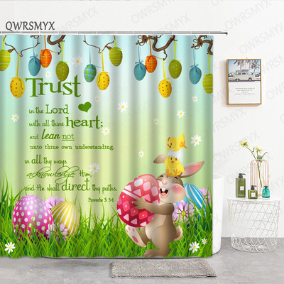 Sivi, slatki zec, zavjese za tuširanje za tuš zavjese za kupaonicu, 3D ispis, vodootporne presvučene poliesterske tkanine Kukice za kupaonicu