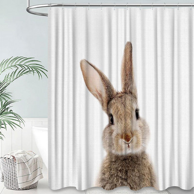 Sivi, slatki zec, zavjese za tuširanje za tuš zavjese za kupaonicu, 3D ispis, vodootporne presvučene poliesterske tkanine Kukice za kupaonicu