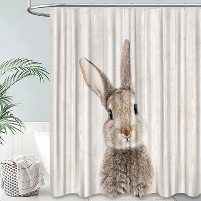 Sivi, slatki zec, zavjese za tuširanje za tuš zavjese za kupaonicu, 3D ispis, vodootporne presvučene poliesterske tkanine Kukice za kupaonicu