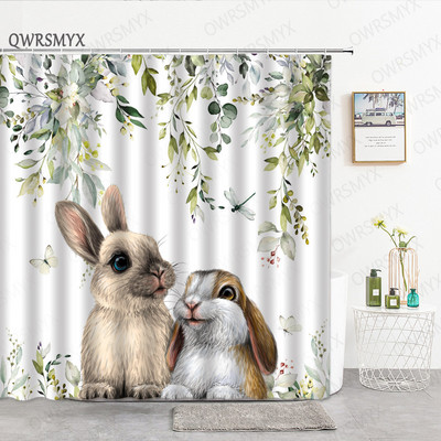 Sivi, slatki zec, zavjese za tuširanje za tuš zavjese za kupaonicu, 3D ispis, vodootporne presvučene poliesterske tkanine Kukice za kupaonicu