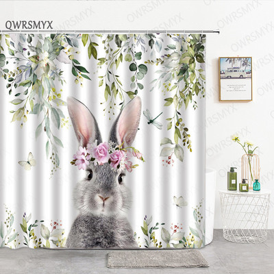 Sivi, slatki zec, zavjese za tuširanje za tuš zavjese za kupaonicu, 3D ispis, vodootporne presvučene poliesterske tkanine Kukice za kupaonicu