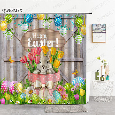 Sivi, slatki zec, zavjese za tuširanje za tuš zavjese za kupaonicu, 3D ispis, vodootporne presvučene poliesterske tkanine Kukice za kupaonicu