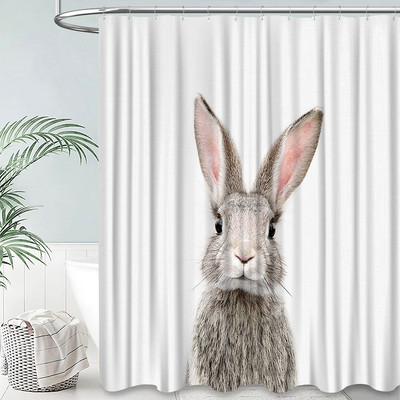 Sivi, slatki zec, zavjese za tuširanje za tuš zavjese za kupaonicu, 3D ispis, vodootporne presvučene poliesterske tkanine Kukice za kupaonicu