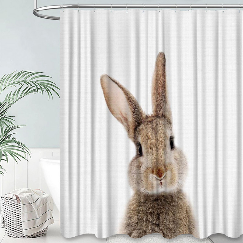 Sivi, slatki zec, zavjese za tuširanje za tuš zavjese za kupaonicu, 3D ispis, vodootporne presvučene poliesterske tkanine Kukice za kupaonicu