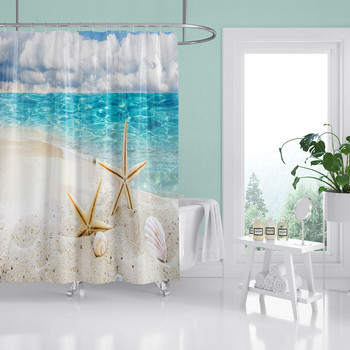 HIHOQR Beach Sea Wave Баня Водоустойчиви завеси за душ 3D печат Плажни пейзажи Миещи се тъкани завеси за душ с куки