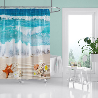 HIHOQR Vodootporne kupaonske zavjese za tuširanje na plaži s morskim valovima 3D ispis Pejzaž na plaži Zavjese za tuš s kukama koje se mogu prati