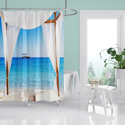 HIHOQR Vodootporne kupaonske zavjese za tuširanje na plaži s morskim valovima 3D ispis Pejzaž na plaži Zavjese za tuš s kukama koje se mogu prati