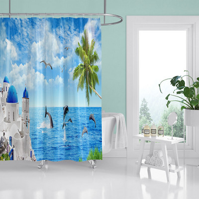 HIHOQR Vodootporne kupaonske zavjese za tuširanje na plaži s morskim valovima 3D ispis Pejzaž na plaži Zavjese za tuš s kukama koje se mogu prati