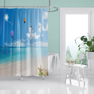 HIHOQR Vodootporne kupaonske zavjese za tuširanje na plaži s morskim valovima 3D ispis Pejzaž na plaži Zavjese za tuš s kukama koje se mogu prati