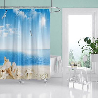 HIHOQR Vodootporne kupaonske zavjese za tuširanje na plaži s morskim valovima 3D ispis Pejzaž na plaži Zavjese za tuš s kukama koje se mogu prati