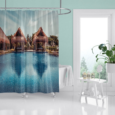 HIHOQR Vodootporne kupaonske zavjese za tuširanje na plaži s morskim valovima 3D ispis Pejzaž na plaži Zavjese za tuš s kukama koje se mogu prati