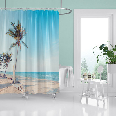 HIHOQR Vodootporne kupaonske zavjese za tuširanje na plaži s morskim valovima 3D ispis Pejzaž na plaži Zavjese za tuš s kukama koje se mogu prati