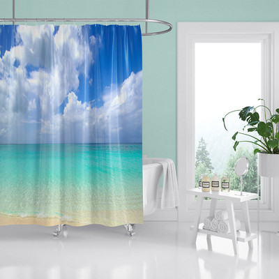 HIHOQR Vodootporne kupaonske zavjese za tuširanje na plaži s morskim valovima 3D ispis Pejzaž na plaži Zavjese za tuš s kukama koje se mogu prati
