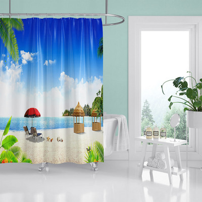 HIHOQR Vodootporne kupaonske zavjese za tuširanje na plaži s morskim valovima 3D ispis Pejzaž na plaži Zavjese za tuš s kukama koje se mogu prati