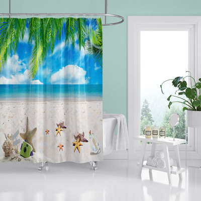 HIHOQR Vodootporne kupaonske zavjese za tuširanje na plaži s morskim valovima 3D ispis Pejzaž na plaži Zavjese za tuš s kukama koje se mogu prati