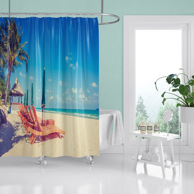 HIHOQR Vodootporne kupaonske zavjese za tuširanje na plaži s morskim valovima 3D ispis Pejzaž na plaži Zavjese za tuš s kukama koje se mogu prati