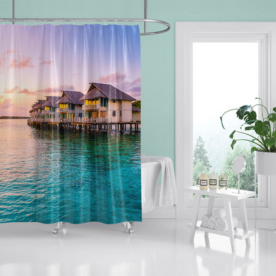 HIHOQR Vodootporne kupaonske zavjese za tuširanje na plaži s morskim valovima 3D ispis Pejzaž na plaži Zavjese za tuš s kukama koje se mogu prati