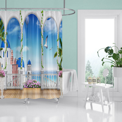 HIHOQR Vodootporne kupaonske zavjese za tuširanje na plaži s morskim valovima 3D ispis Pejzaž na plaži Zavjese za tuš s kukama koje se mogu prati