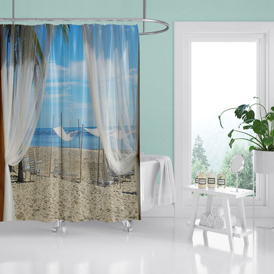 HIHOQR Vodootporne kupaonske zavjese za tuširanje na plaži s morskim valovima 3D ispis Pejzaž na plaži Zavjese za tuš s kukama koje se mogu prati