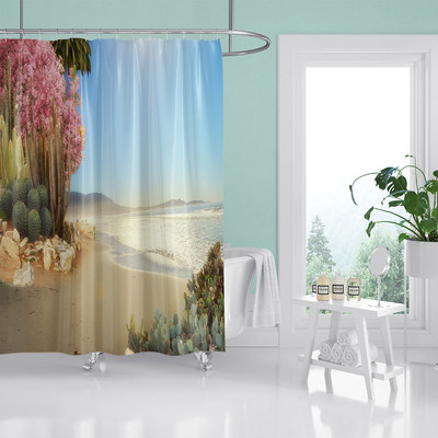 HIHOQR Vodootporne kupaonske zavjese za tuširanje na plaži s morskim valovima 3D ispis Pejzaž na plaži Zavjese za tuš s kukama koje se mogu prati
