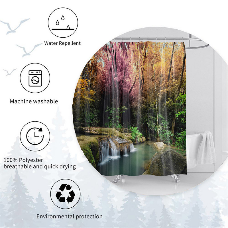 HIHOQR Vodootporne kupaonske zavjese za tuširanje na plaži s morskim valovima 3D ispis Pejzaž na plaži Zavjese za tuš s kukama koje se mogu prati