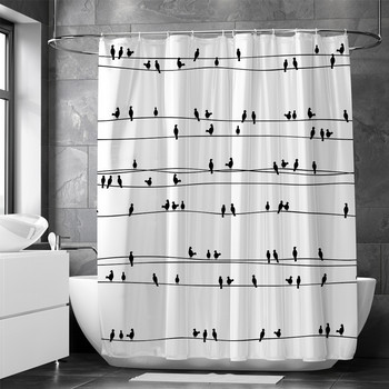 Обикновени модни завеси за душ Черно-бели телени и птици Декор за баня Параван за баня Водоустойчива полиестерна преграда за тоалетна