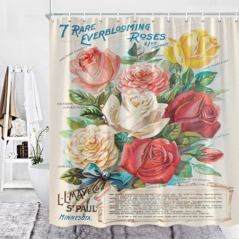 Ρετρό αφίσα Κουρτίνα μπάνιου Παλιά εφημερίδα Επισκευή αυτοκινήτου Τρόφιμα Τριαντάφυλλα Λουλούδια Υφασμάτινο Διακόσμηση Μπάνιου Αξεσουάρ Μπάνιου Κουρτίνες