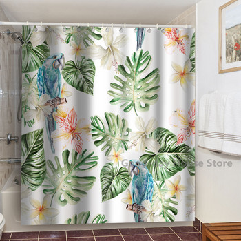 Завеси за душ с куки Тропически зелени растения Плат за баня Водоустойчиви полиестерни листа Палмова миеща се баня Cortinas De ducha