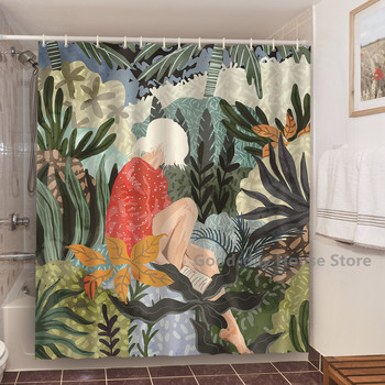 Завеси за душ с куки Тропически зелени растения Плат за баня Водоустойчиви полиестерни листа Палмова миеща се баня Cortinas De ducha