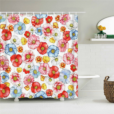 Värvilised tulbiroosi lilled puud dušikardin Vannitoa kardinad looduslill veekindel polüestekangas kodu vanni sisekujundus