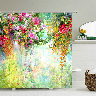 Värvilised tulbiroosi lilled puud dušikardin Vannitoa kardinad looduslill veekindel polüestekangas kodu vanni sisekujundus